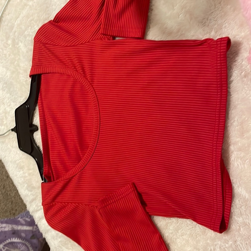 Red long sleeve square neck shirt
